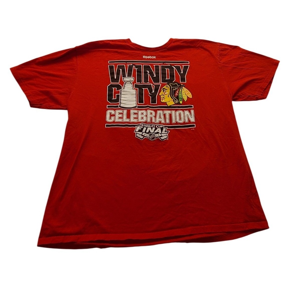 Reebok Chicago Blackhawks 2015 Stanley Cup Champions Shirt Men's 2XL Red NHL Tee